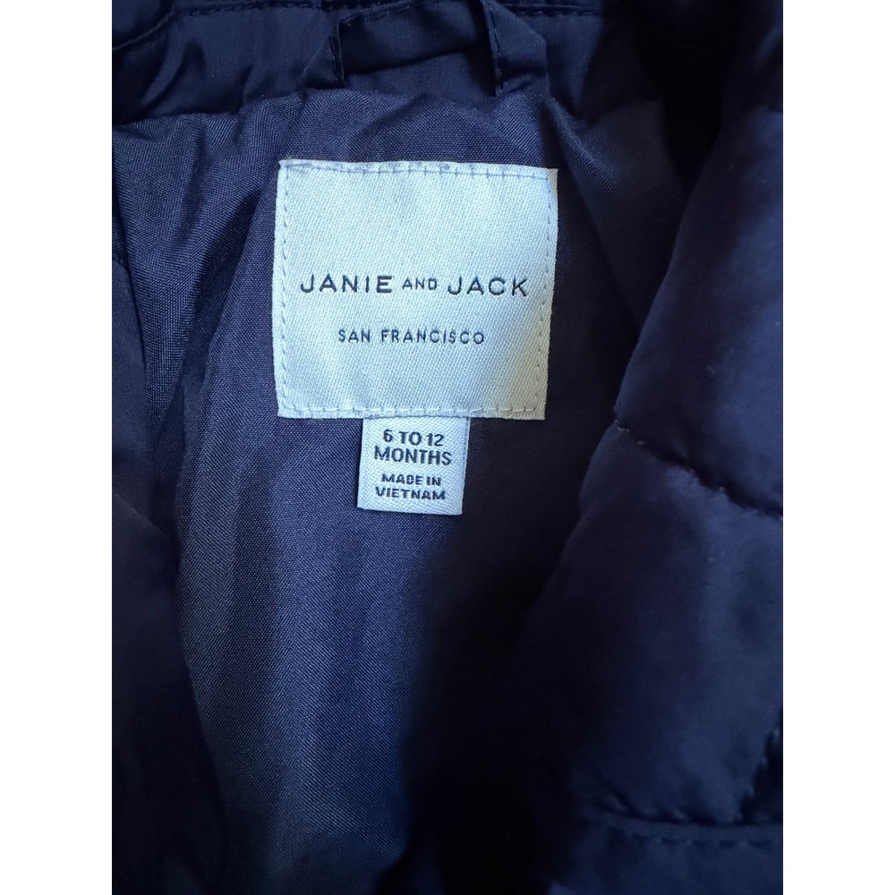 Janie and Jack Navy Blue Quilted Barn Jacket Peplum Bow Back 6-12 Months - Picture 4 of 6